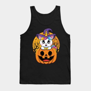 Cute Unicorn WItchy Jack O Lantern Pumpkin Halloween Tank Top